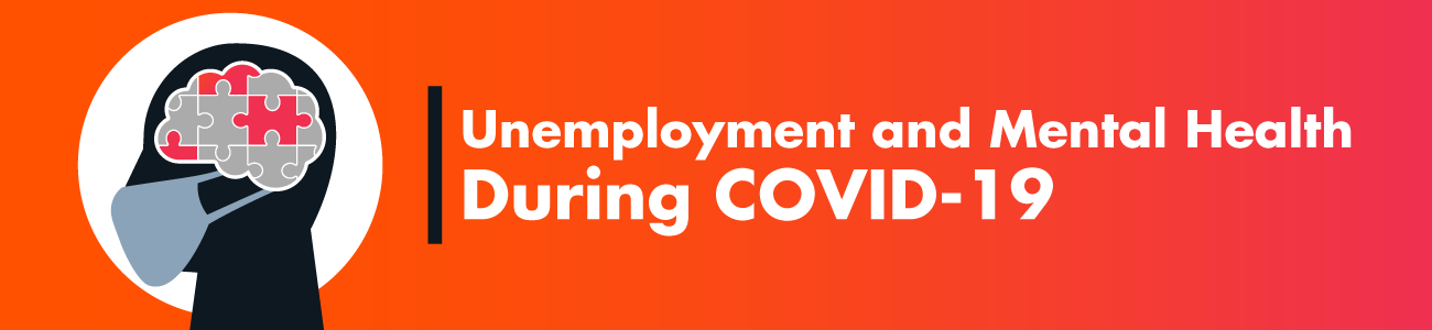 A graphic of a brain made up of puzzle pieces with the title 'Unemployment and Mental Health During Covid-19'